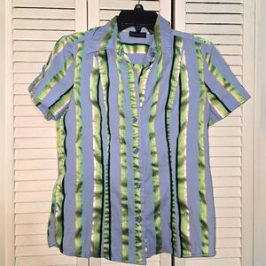 New York & Company Women's S Striped Blue and Green Blouse